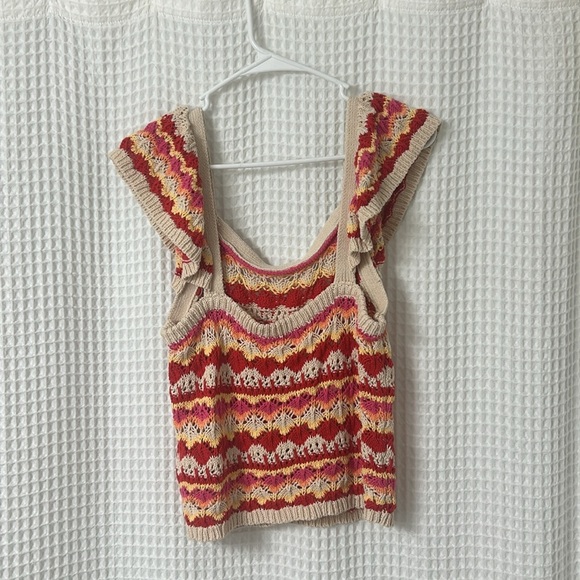 VICI Blu Pepper NWT Josephine Cotton Crochet Knit Flutter Sleeve Ruffle Tank - Picture 5 of 8